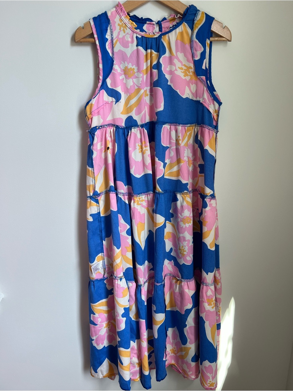 Umgee | Blue Flowy Lightweight Dress with Large Pink and Yellow Print Size S - Picture 13 of 17